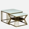 Funimet Square Metal Nesting Coffee Table Set Gold Finish White Porcelain Top Set Of 2