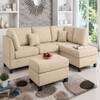Nova 3 Seater L Shaped Sectional Sofa Right Chaise and Ottoman Beige