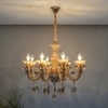 Raphael 8 Arm Ceiling Chandelier In Amber & Clear Finish With Clear Glass Crystal Drops & Trim