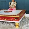D'Dass White Mdf and Sheesham Wooden Pooja Chowki With Drawer