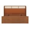 Fiji Wingback Cane and Solid Wood King Size Hydraulic-Storage Bed in Nappa tan Leatherette