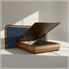 Elowen Softline King Size Bed in velvet With Oak wood Frame & Hydraulic Storage