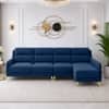 Cinnaro Velvet LHS Sectional Sofa in Navy Blue Color