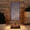 Emma Blue Jute table lamp with Square Brown Wood Base