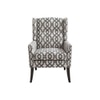 Joan Printed Infinity Grid Fabric Wing Chair in White Colour