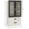 Paloma Large Crockery cum Bookshelf Cabinet with Toughened Glass Shutters and Drawers in Ivory Carbon Black Colour