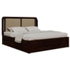 Lotus Solid Wood King  Size Upholstered Bed With Drawer Storage (Walnut Finish)