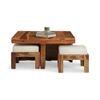 Blane Sheesham Wood Accent Coffee Table Set With 4 Stools In Natural Teak Finish