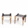Oakville Sheesham Wood Vintage 2 Seater Maachi Balcony Bench with 2 Stools in Black and White