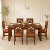 Globally Indian Yashvi Solid Sheesham Wood 6 Seater Dining Table Set 6 Chairs Terracotta Orange