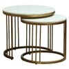 Metaline Round Metal Nesting Coffee Table Set Gold Finish White Porcelain Top Set Of 2
