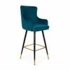 Doe Buck Nolen Upholstered Bar Stool in Teal Colour with Gold Tip Legs