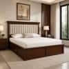 Leher Solid Wood Comfort Queen Bed Hydraulic Storage Provincial Teak Finish Mattress 60 x 78 Inches