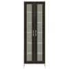 Atlanta Tall Crockery cum Bookshelf Cabinet with Toughened Glass Shutters in Antique Ebony Colour