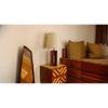 Stella Brown Wooden Table Lamp with White Fabric Lampshade