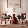 Massa Solid Wood And Banswara 4 Seater Round Dining Table with 4 Zen Solid Wood Dining Armchair in (Finish: Honey, Colour: Olive Leatherette)