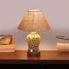Devansh Conical Beige Jute Shade Lamp With Wood & Mosaic Glass Base For Decoration/Office/Home/Gifting/Study For Decoration/Office/Home/Gifting/Study -(10X10X14.5) Inches -A