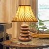 Devansh Cross Pleated Cotton Table Lamp With Wood Pebble Lamp (12X12X16.5) Inches -C