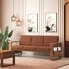Moreno 3 Seater Solid Wood Sofa in Amber Walnut Finish and Terracotta Stripe Fabric