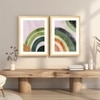 Boho Green and Red Abstract Pattern Set of 2 Framed Posters 45x60 cm