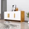 Hexa Red Multipurpose Storage Cabinet With 3 Door in Giant Wood And Frosty White Colour