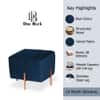 Doe Buck Regent Channel Tufted Velvet Ottoman Stool in Blue Colour with Rose Gold Legs