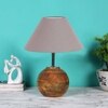 Grey cotton with Natural Wood Table Lamp