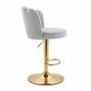 Doe Buck Luxury Grey Velvet Adjustable Bar Stool Chair with Gold Hydraulic Base