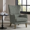 Carolina Printed Human Canvas Fabric Wing Chair in Green Colour