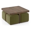 Tetra Square Solid Wood Coffee Table With Seats In Danish Walnut Finish In Olive Colour Fabric