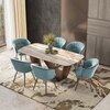 Paloma 6 Seater Jupiter Spanish Ceramic Dining Table With 6  Calix Dining Chairs (Finish : Jupiter Spanish Ceramic, Chair Colour : Powder Blue)