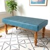 Bestone Sheesham Wood Accent Bench (Blue Jacquard Work Fabric Teak Finish)
