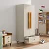 Hexa Red Wooden 2 Door Wardrobe with Drawer and Hanging Space in Frosty White Colour
