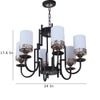 Eliante White Glass Chandelier, 6 Light, Mild Steel And Glass, Modern Hanging Ceiling Fixture