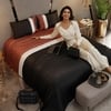 Stoa Paris 300TC UltrSatin King Size Bedsheet with 2 Pillow Covers Satin King Black Caramel