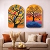 Warli Village Life Wall Art Painting Set of 2 with Gold Frame 16 x 24 Inch