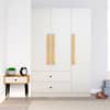 Hexa Red Wooden 3 Door Wardrobe with 2 Drawers and Hanging Space in Frosty White Colour