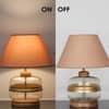 VARELLO Clear Glass Table Lamp with Gold Accent and Wood Base Beige Shade