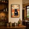 The Castle Decor Cute Black Cat Coffee Kitchen Wall Art 12x18 Inch