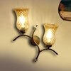 Devansh Metal Electric Wall Light in Gold Colour with Lavender Shade Count of 2 Lights