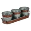 Metal Table Planters With Tray Set Of 4 In Brown And Silver Colour