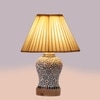 Devansh Off-White Cotton Straight Pleated Shade Lamp With Wood & Mosaic Glass Base For Decoration/Office/Home/Gifting/Study For Decoration/Office/Home/Gifting/Study