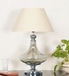 Delicea Smoke Glass And Chrome Finish Metal Table Lamp With Off-White Cotton Shade