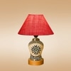 Devansh Conical Pink Jute Shade Lamp With Wood & Mosaic Glass Base For Decoration/Office/Home/Gifting/Study For Decoration/Office/Home/Gifting/Study -(10X10X14.5) Inches -A