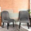 Rosslyn wood Set of 2 Dining Chairs in Iron Grey Velvet Upholstery with MAHAGONY FINISH