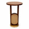 Elegant Mid Modern Cane Accent Side Table with Brass Finish Base
