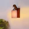Devansh Solid Wood Electric Wall Light in Brown Colour with Grey Shade Count of 1 Light