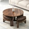 Nashville Sheesham Wood 4 Seater Coffee Table Set In Teak Finish Brown Sparkle Velvet Cushion