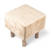 Verona Solid Wood Pouf Stool in Ivory Sparkle Velvet Fabric