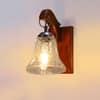 Devansh Solid Wood Electric Wall Light in Brown Colour with Transparent Shade Count of 1 Light